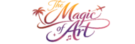 Elegant calligraphic logo reading “The Magic of Art” with artistic lettering inspired by travel, music, and creativity.
